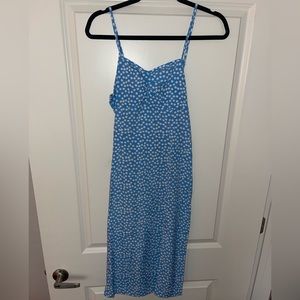 SHEIN brand new baby blue daisy floral midi dress with slit spaghetti strap
